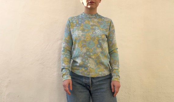 1960s pastel mod top S M 10 // gogo blue and gree… - image 3