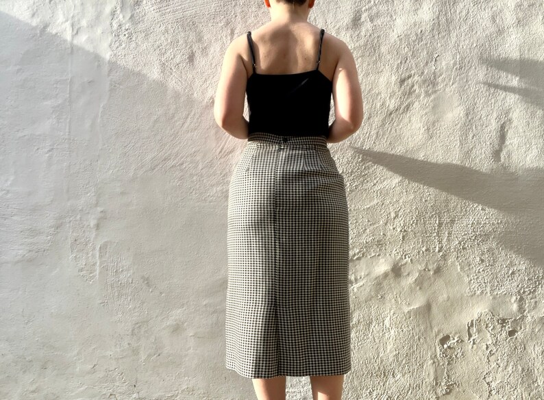 1980s wool mix pencil skirt XS 8 // black and white check midi chic pencil skirt, size XS S 6 8 10 waist 26 image 4