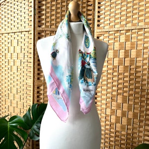 1960s dutch Holland cutesy tourist print souvenir scarf,  25&quot; square