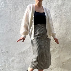 1980s wool mix pencil skirt XS 8 // black and white check midi chic pencil skirt, size XS S 6 8 10 waist 26 image 2