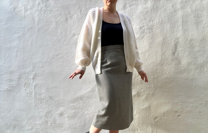 1980s wool mix pencil skirt XS 8 // black and white check midi chic pencil skirt, size XS S 6 8 10 waist 26 image 2
