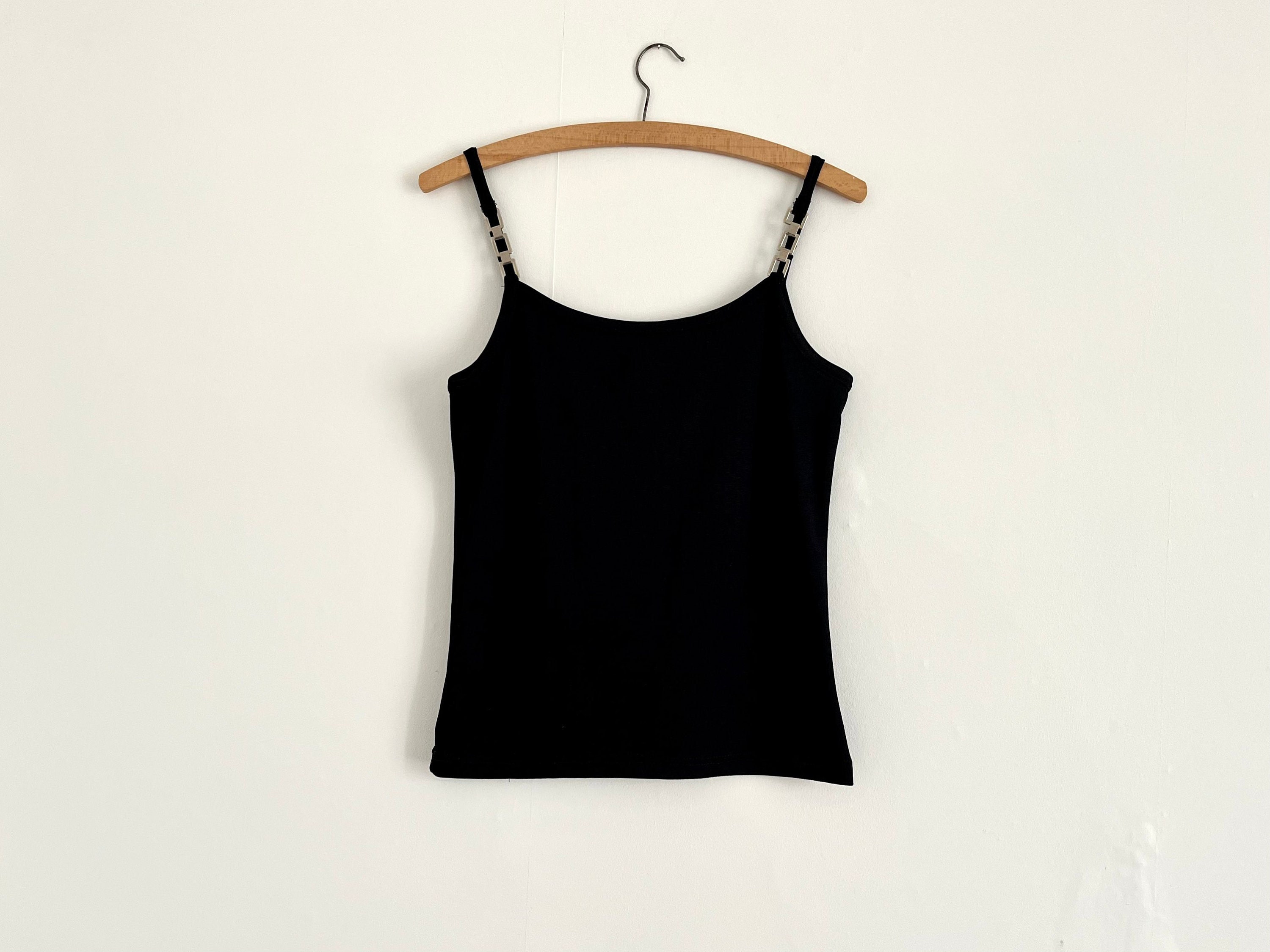 1990s Little Black Cropped Sleeveless Vest Top With Metal Chain Straps,  Size S 6 10 12 