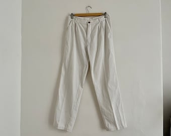 Vita mombyxor i bomull med hög midja och avsmalnande ben från 1980-talet, storlek M L 14 16 midja 102 cm