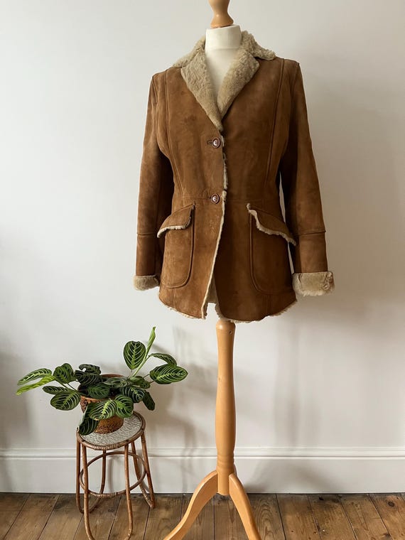 00s Sheepskin Jacket XS S // Vintage Real Suede Caramel Y2k Does 
