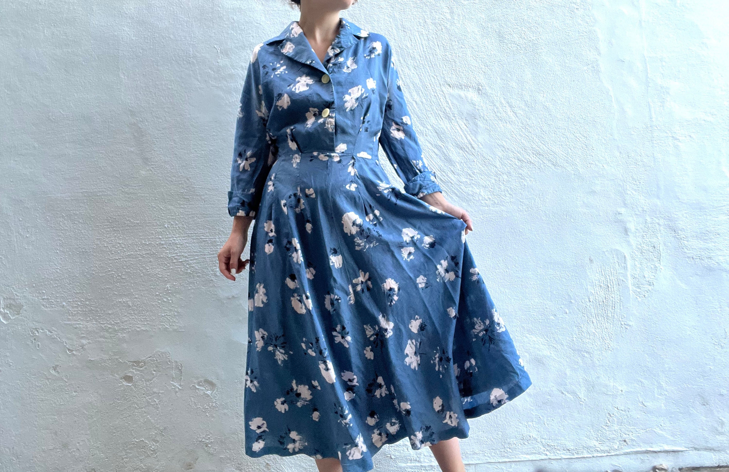 1950s Duck Egg Blue Shirt Waister New Look Full Skirted Dress, Pastel  Abstract Blossom Print, Size S 8 10 - Etsy
