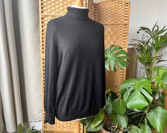 100% cashmere turtleneck M L 16 // luxurious soft classic beatnik black roll neck sweater real cashmere size M L