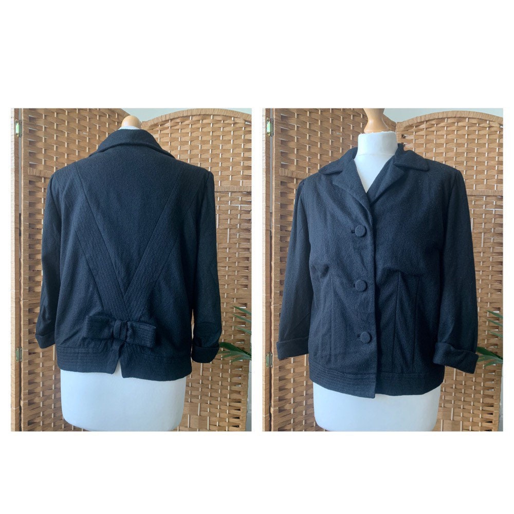 1950s 100% wool cropped fitted jacket with 3/4 sleeves, size S M 10 12