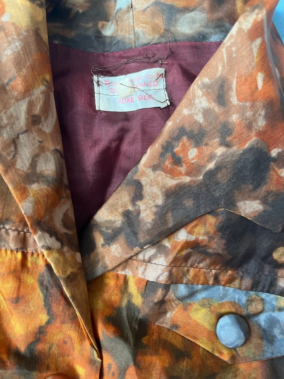 1950s painterly shirt dress M 12 // abstract silk… - image 9