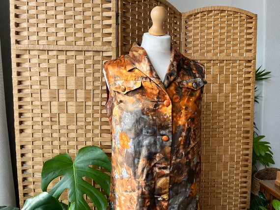 1950s painterly shirt dress M 12 // abstract silk… - image 4