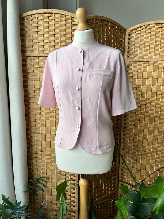 1980s pastel pink blouse S M // 80s does 1940s pr… - image 3
