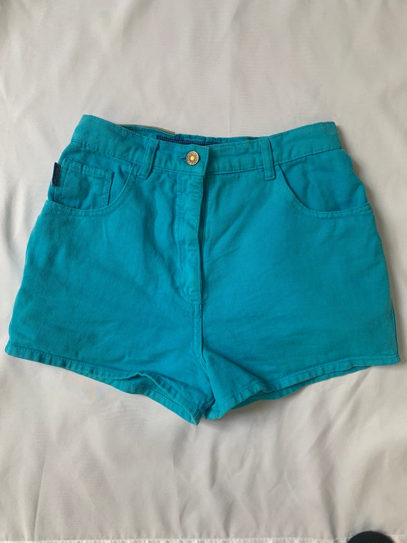 1990s Teal Denim Hot Pants High Waisted Teal Shorts Size 8 10 - Etsy