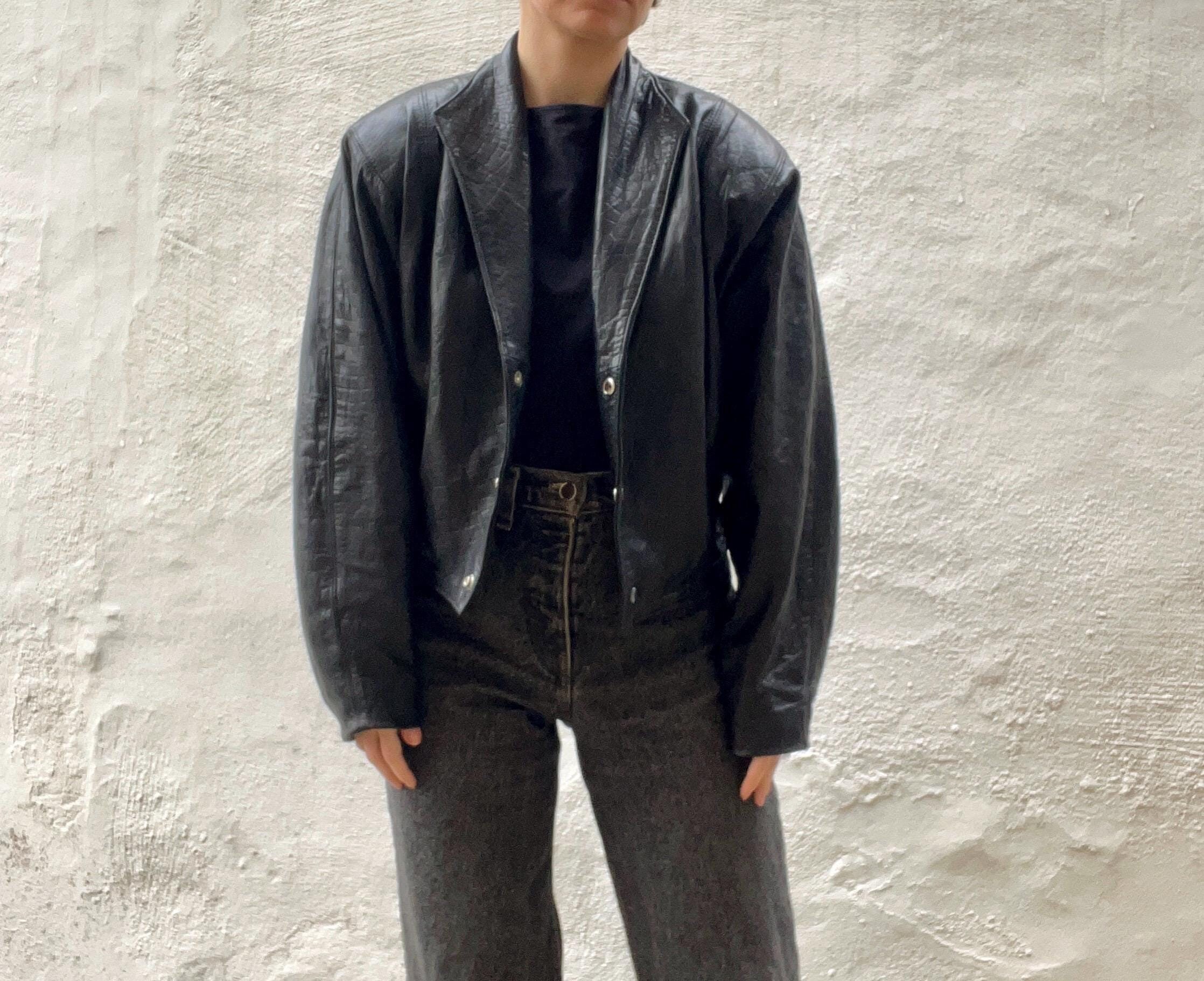 Vintage 80s Cropped Leather Jacket - Etsy Vintage 80s Cropped Leather Jacket - Etsy