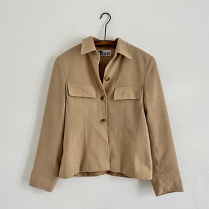 1990s minimalist chic camel sleek blazer jacket by &#39;Together&#39;, size XS S 8 10