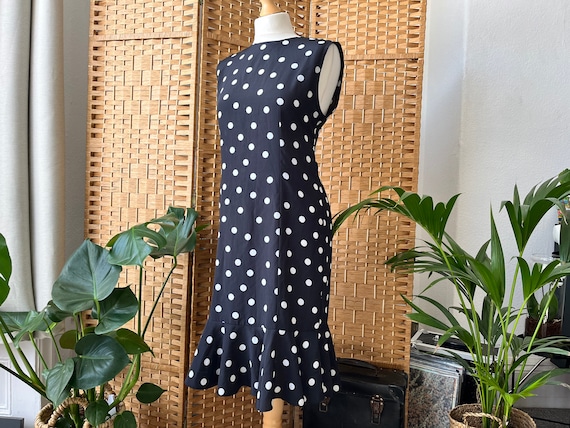 1980s Polka Dot Kick Flare Fitted Polka Dot Dress by St Michael, Size XS S  8 10 - Etsy Canada