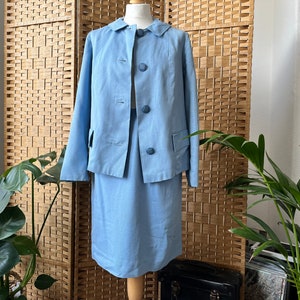 Vintage 1960s 1970s pastello blu scooter ragazza mod gonna a matita SUIT, taglia XS S 8 10