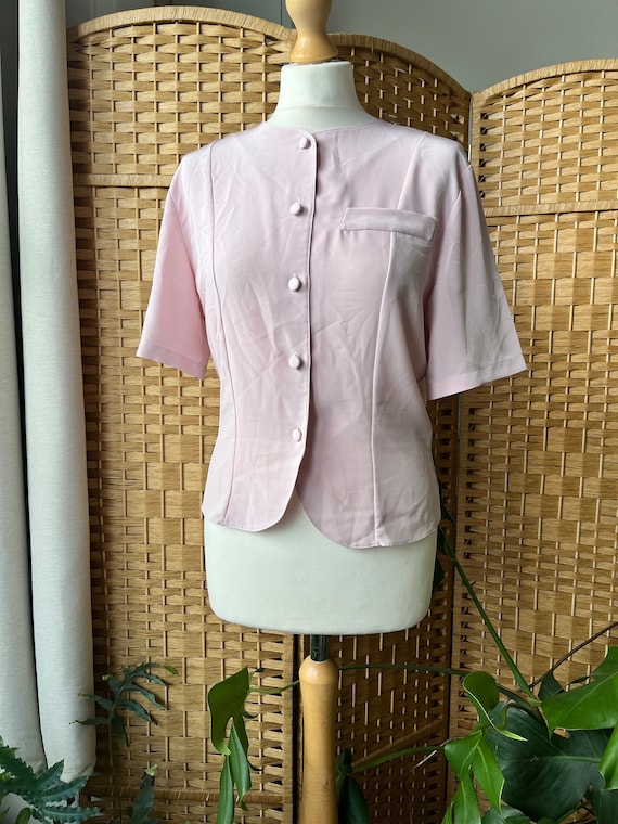 1980s pastel pink blouse S M // 80s does 1940s pr… - image 2