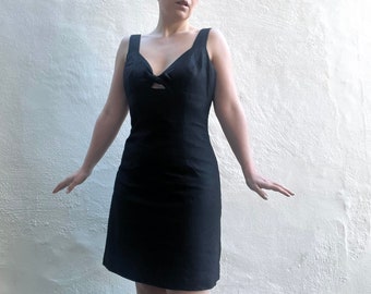 1990s slip dress S // Shelli Segal designer linen cutwork super chic shift sheath dress, size XS S 8 10