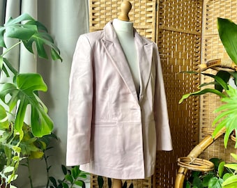 BNWT Sosandar leather blazer M // genuine leather beautifully made chic minimalist pale pink designer tuxedo style leather jacket, size 14