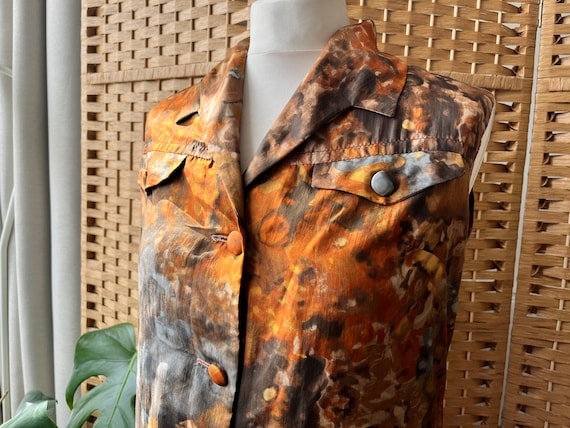 1950s painterly shirt dress M 12 // abstract silk… - image 2