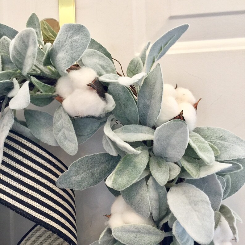 Lambs Ear and Cotton Boll Wreath Lambs Ear Grapevine Wreath Etsy