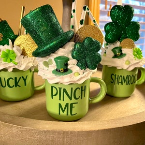 Fake St. Patrick's Day Food, St. Patrick’s Day Fake Food, Faux Sweet Treats, Mini Mug Tiered Tray Decoration