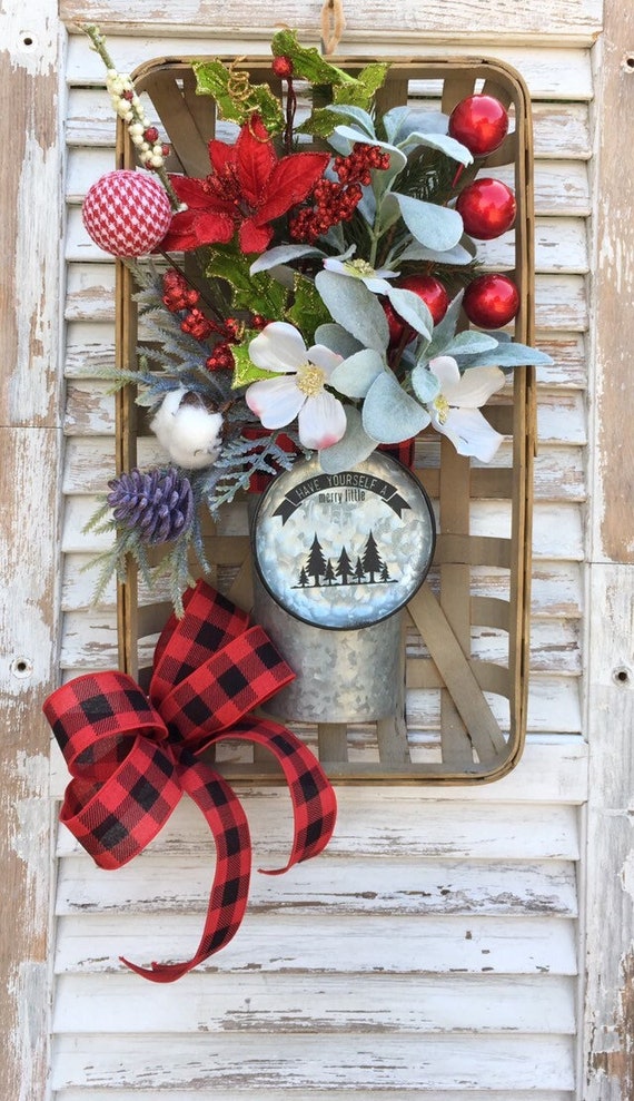 tobacco basket ornaments Christmas Tobacco Basket, Rustic Farmhouse Woven Basket Wall Hanging,  Holiday Door Decor