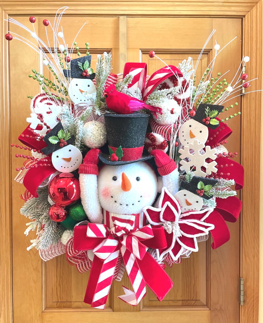 Snowman Wreath, Winter Snowman and Cardinal Door Decor, Christmas Red ...
