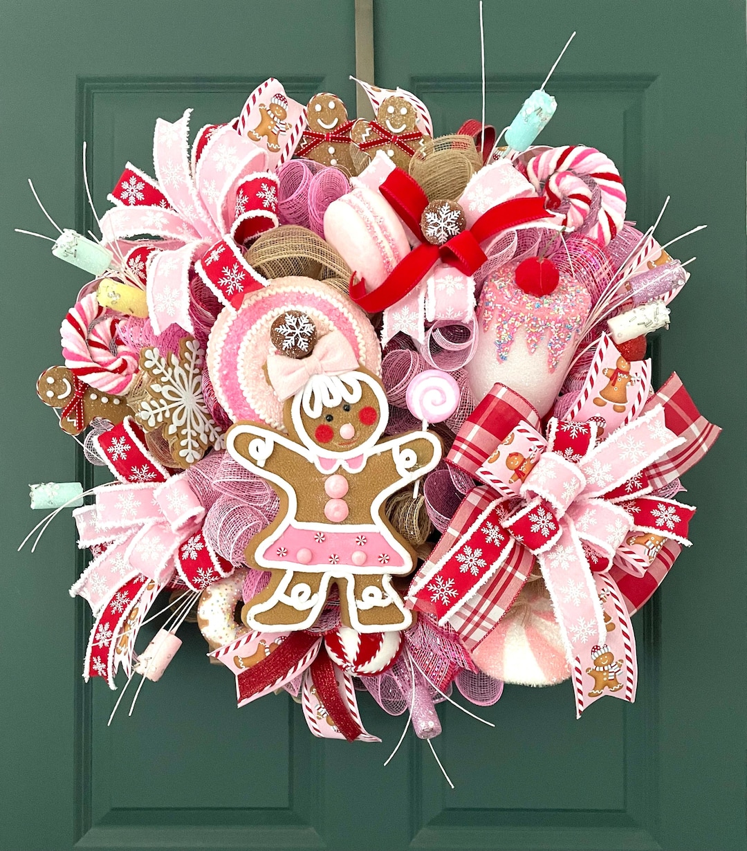 Gingerbread Christmas Wreath, Pastel Candyland Front Door Decor, Winter ...