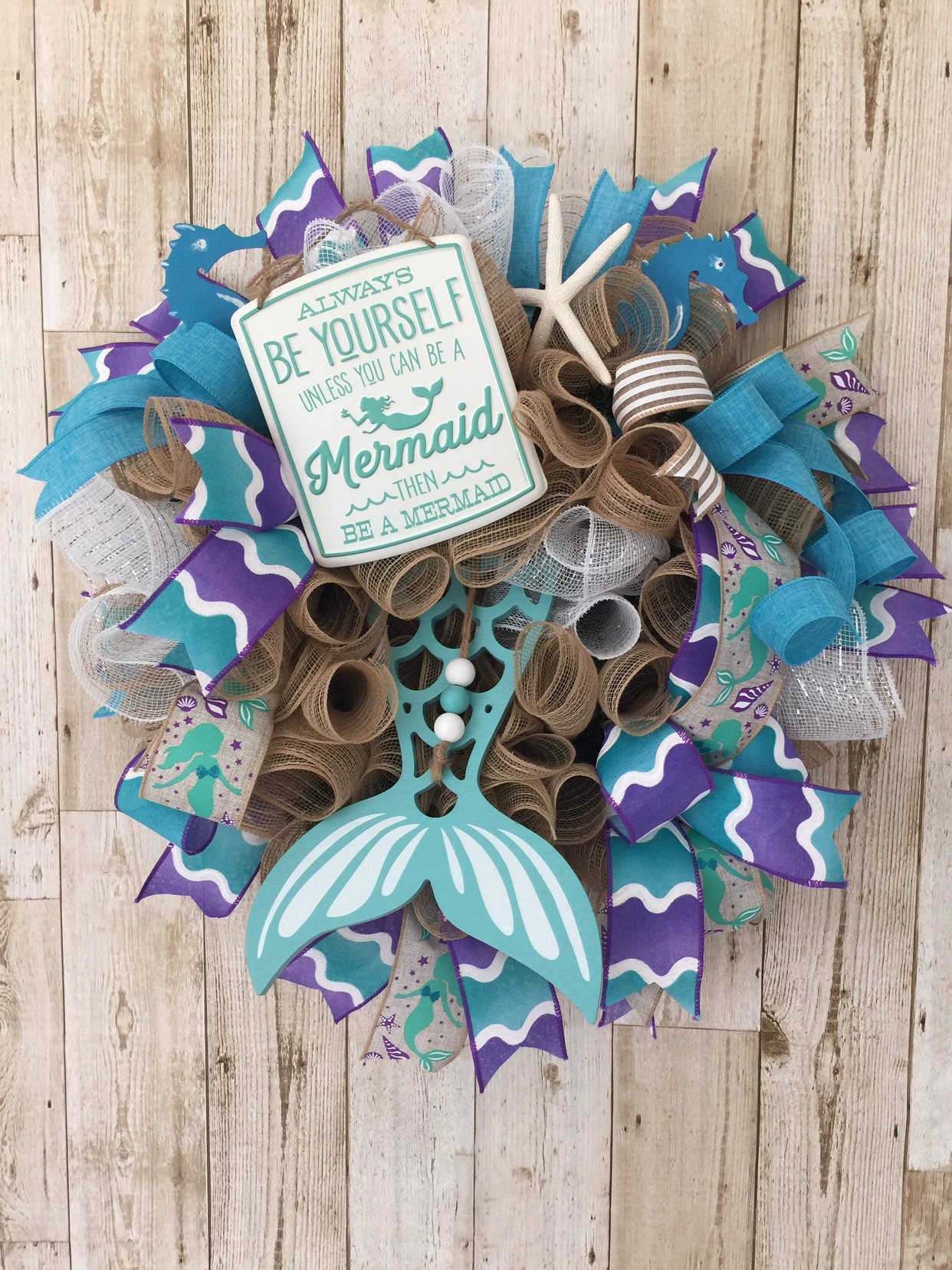 Mermaid Coastal Wreath Whimsical Mermaid Door Decor Mermaid Etsy