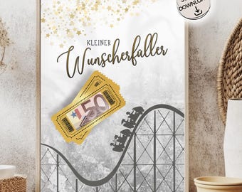 Geldgeschenk Freizeitpark Gutschein Freitpark Besuch Geld schenken Freizeitpark Vorlage Achterbahn Erlebnispark Geburtstagsgeschenk