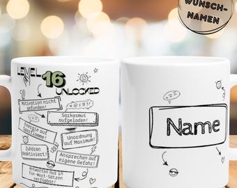 Lustige Tasse "Endlich 16" - Geschenkidee Zum 16. Geburtstag, Spülmaschinenfest (Weiß & Schwarz)