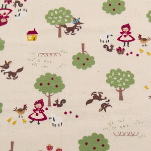 Oxford (Canvas) “The Wolf and the Girl – Chibi-Pri” fairy tale motif cream/colorful kokka 0.50 m/0.54 yd