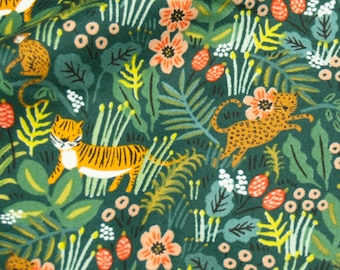 Jungle Hunter fabric | small-patterned cotton fabric with tiger, leopard & parrot | Menagerie by Cotton + Steel