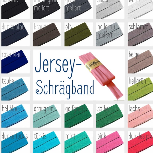 Jersey bias binding various colours folded 40/20 mm 3 m/3.28yd (1.27EUR/meter) elastic edging tape for stretchy fabrics