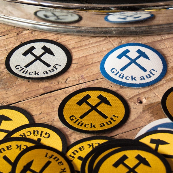 Good luck! Mining label 5 x 4 cm in black/white, blue/white, yellow/black with mallet and iron