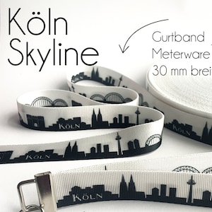 Köln Skyline Gurtband schwarz/weiß 30mm + 40mm | für Köln- und Rheinlandfans | Meterware | für Taschengurte, Schlüsselanhänger und Rucksäcke
