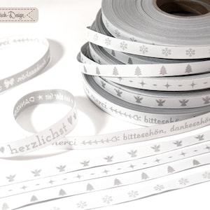 5m (0,98EUR/m) Webband-Set Weihnachten silber Händisch-Design | Borte & Verzierung mit weihnachtlichen Motiven