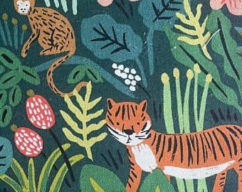 Canvas Fabric Jungle Hunter | Jungle fabric with tiger, leopard & parrot | Cotton linen fabric | Menagerie by Cotton + Steel