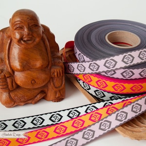 Yoga „Om-Zeichen" Webband grau/rosa schwarz/weiß gelb/pink