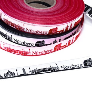 Nuremberg Skyline woven ribbon black/white red/white image 1