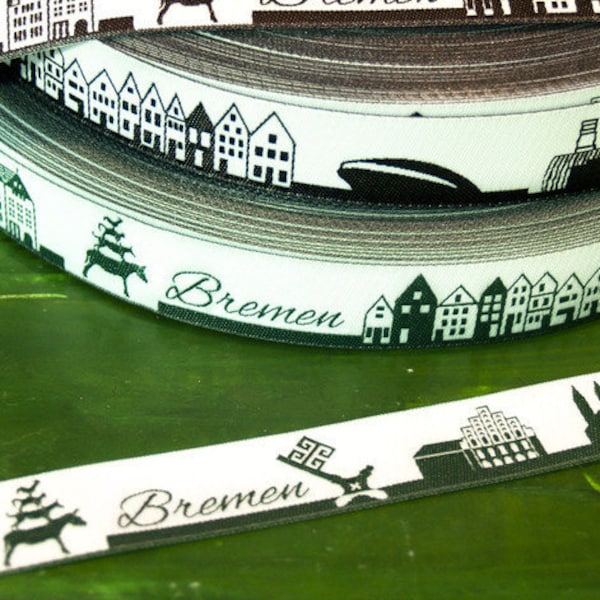 Bremen Skyline woven ribbon black/white green/white