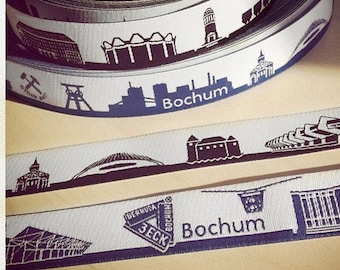 Bochum Skyline woven ribbon black/white blue/white