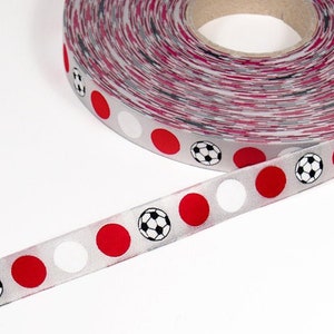 Fußball-Punkte rot & weiß auf grau Webband