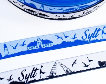 Sylt Skyline woven ribbon black/white and light blue/blue