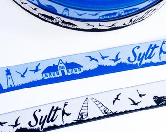 Nastro tessuto Sylt Skyline nero/bianco e azzurro/blu