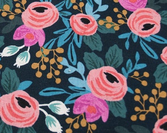 Canvas "Rosa Navy - Menagerie" flowers black cotton + steel | 0.50 m/0.54yd cotton/linen | strong fabric for bags, jackets and home decoration