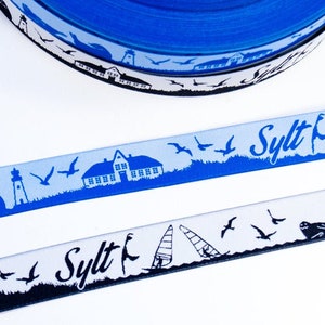 Sylt Skyline Webband schwarz/weiß und hellblau/blau
