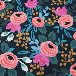 Canvas Rosa Navy Menagerie Blumen schwarz cotton steel 0,50m/0.54yd Baumwolle/Leinen fester Stoff für Taschen, Jacken und Wohndeko image 1