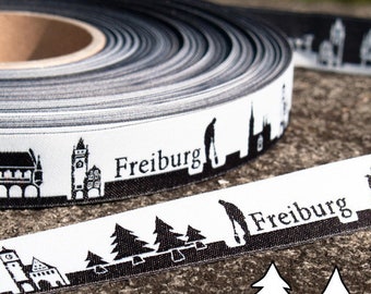 Freiburg Skyline woven ribbon black/white