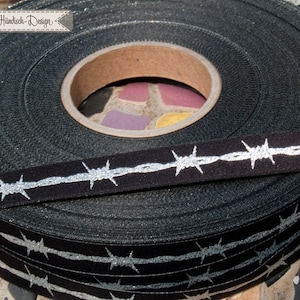 Barbed wire "ode to Pamela" woven ribbon black